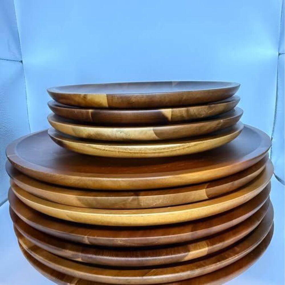 11-Piece AIDEA Acacia Wood Plate Set - (7) 11" Dinner / Chargers & (4) 8" Plates